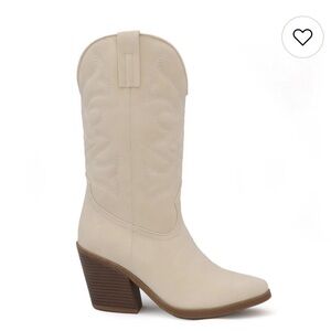 Yoki Women's Beige Heeled Cowgirl Boots